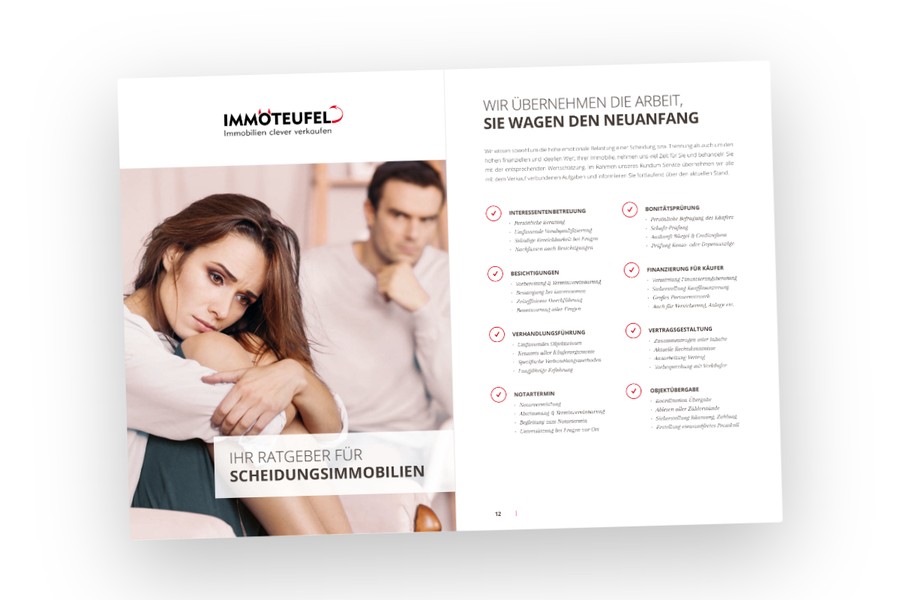 Aufgeschlagene Broschüre: Ihr Ratgeber für Scheidungsimmobilien