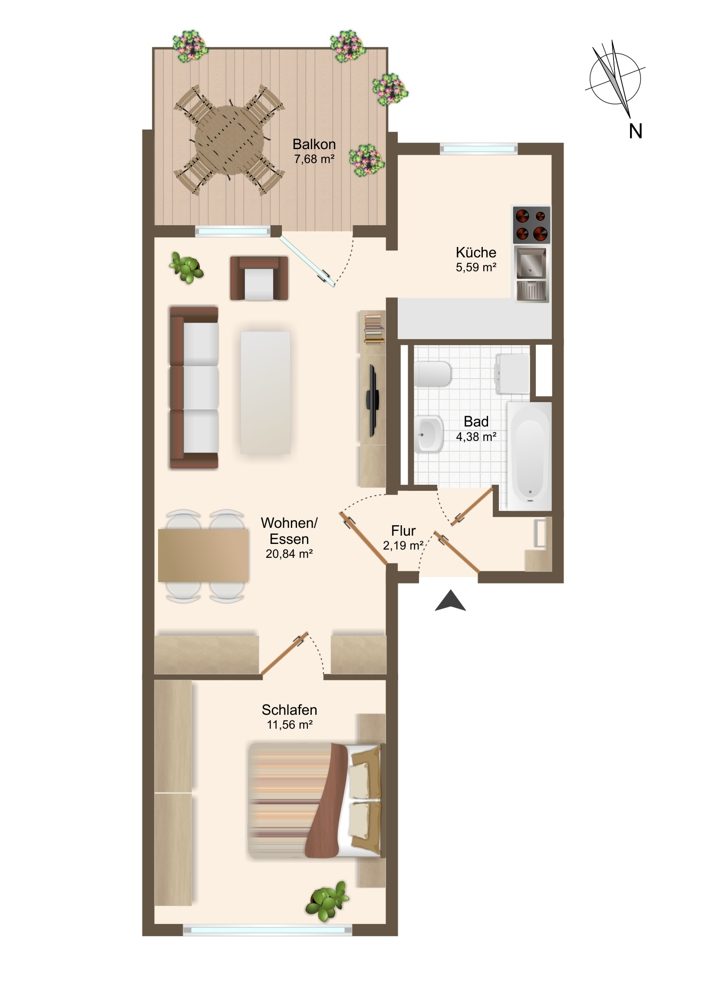 Gemütliche 2-Zimmer-Wohnung mit großen Balkon und Einbauküche – Bild 17